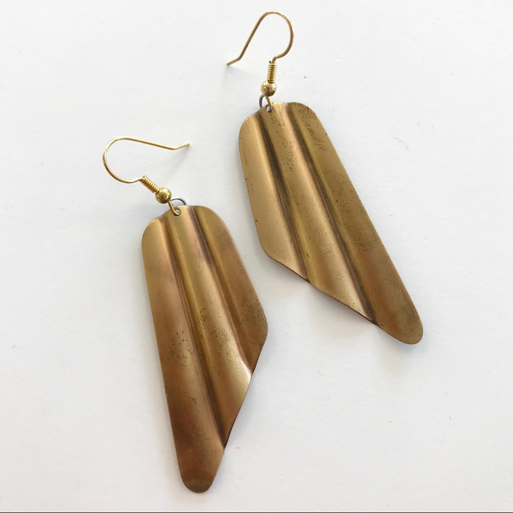 Scallop Folded Brass Dangle Earrings